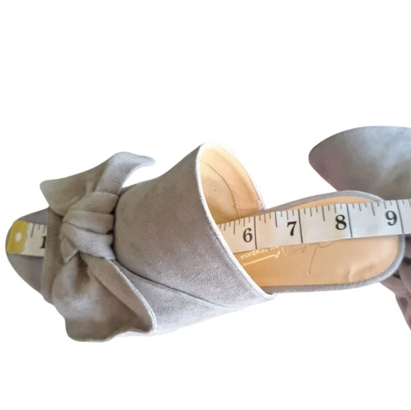 Daya by Zendaya Suede Bow Mules Heels | Size 6.5 | Gray Slip-On Stilettos - Picture 7 of 9